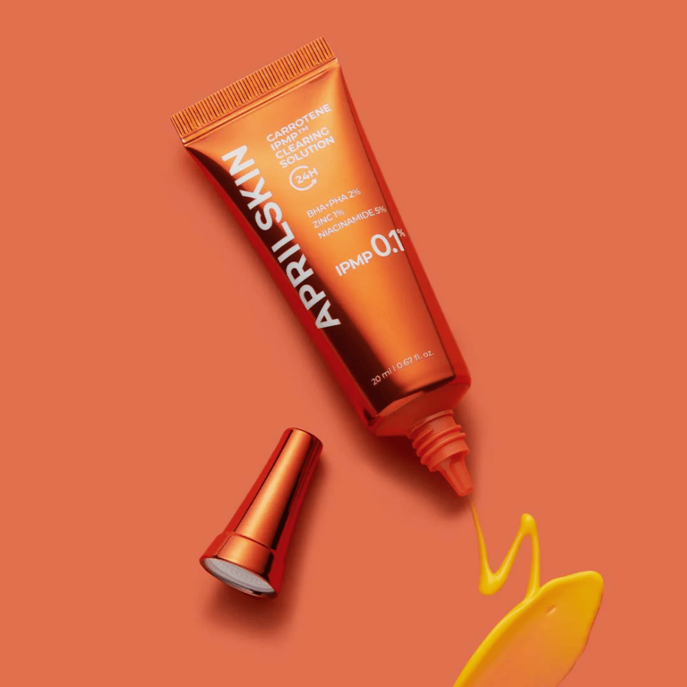 APRILSKIN Carrotene IPMP Clearing Solution i tube med gul formel, spot treatment mot akne med BHA PHA 2 %, sink og niacinamid