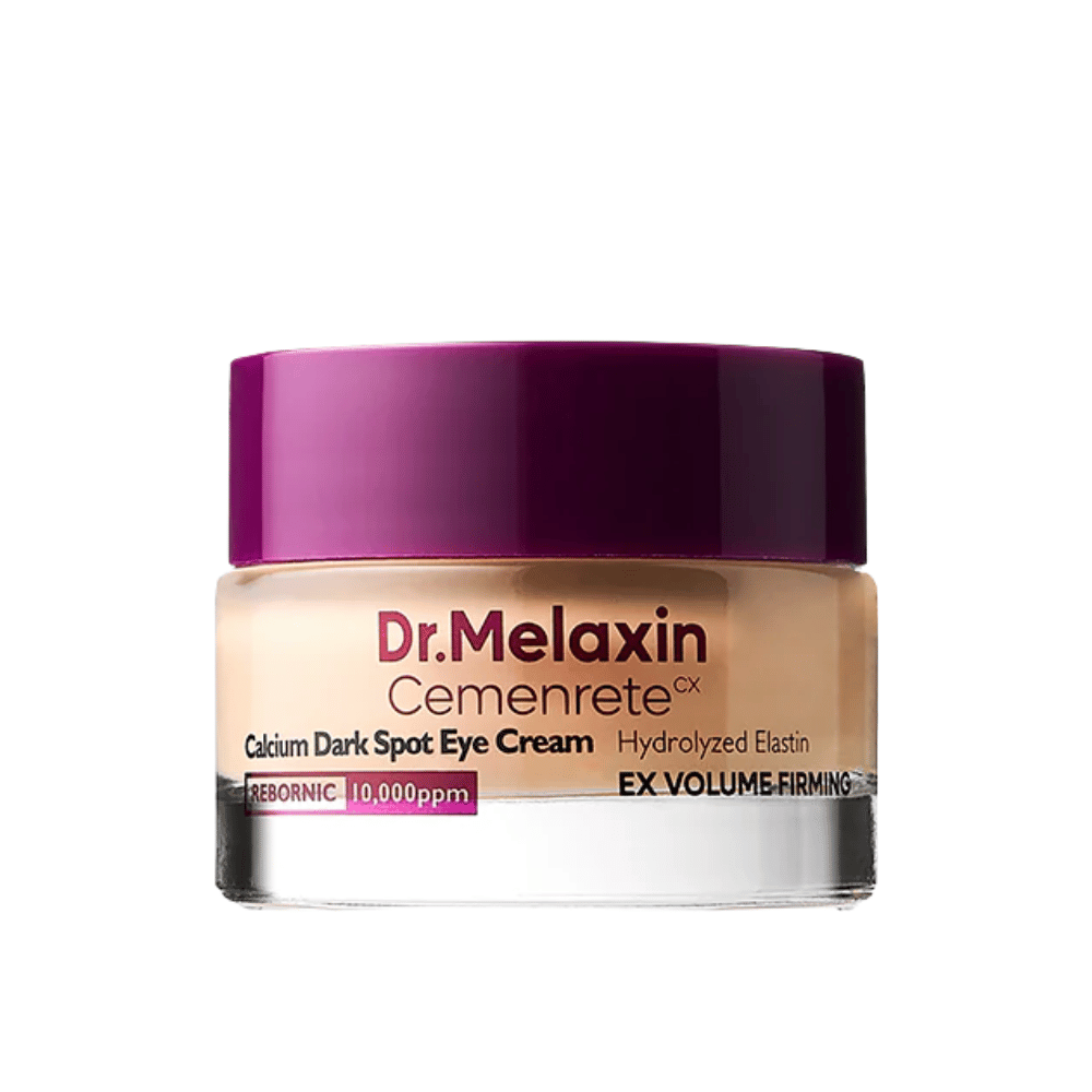 Dr.Melaxin Cemenrete Calcium Dark Spot Eye Cream i helbilde mot hvit bakgrunn, koreansk øyekrem som motvirker pigmentering, trøtt hud og alderstegn.