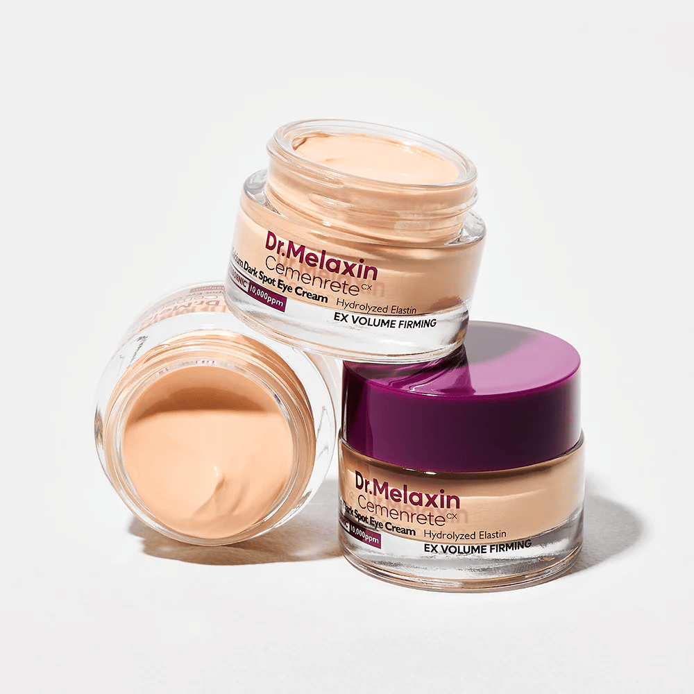 Dr.Melaxin Cemenrete Eye Cream i flere vinkler, koreansk øyekrem mot mørke flekker og fine linjer med volumgivende og oppstrammende effekt.
