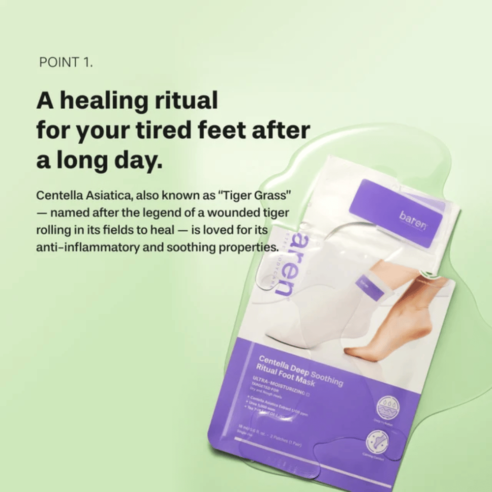 5. Baren Centella Deep Soothing Ritual Foot Mask – beroligende fotpleie med centella asiatica for trette, tørre og ru føtter