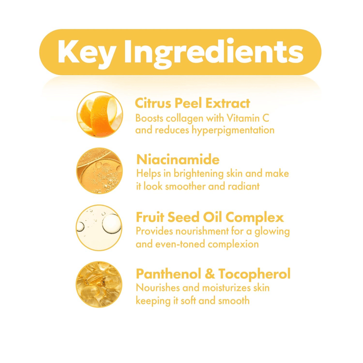 FRUDIA Citrus Brightening Toner – nøkkelingredienser som sitrusskall-ekstrakt, niacinamid, frøoljekompleks samt panthenol og tokoferol for klarere og jevnere hud.