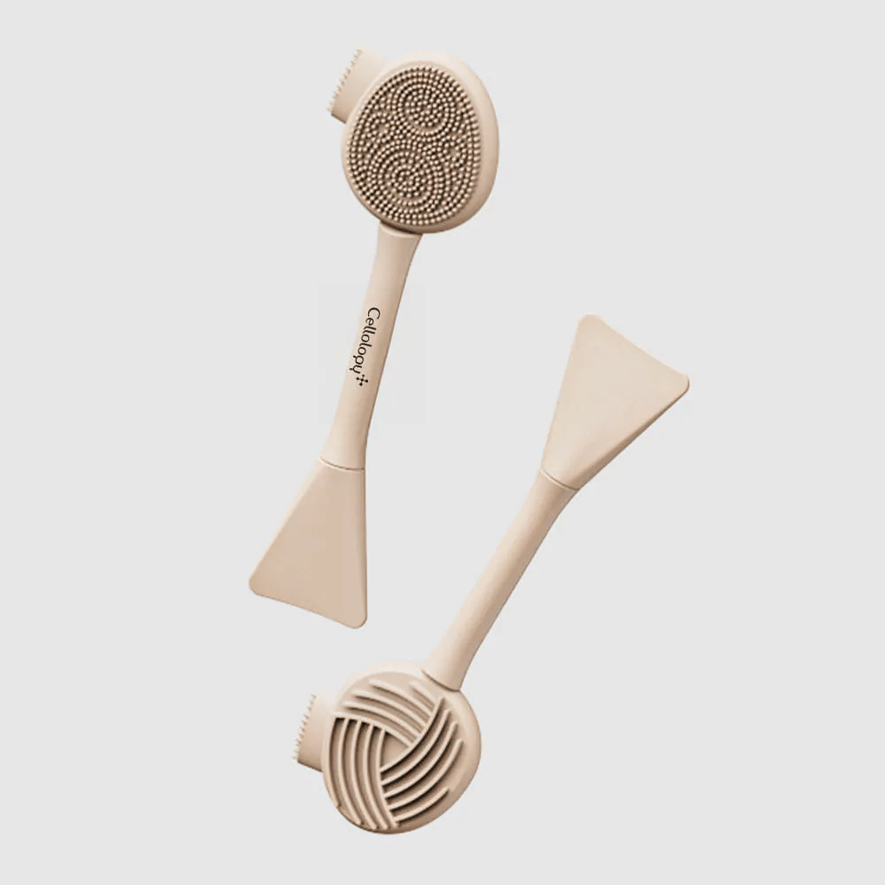 2. Cellolopy Cleaning Brush – for- og bakside av multifunksjonell rengjøringsbørste med silikonbust, rillet overflate og spatel