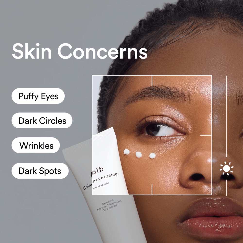 Kvinne påfører Abib Collagen Eye Crème under øyet for å behandle hevelse, mørke ringer, rynker og pigmentflekker.