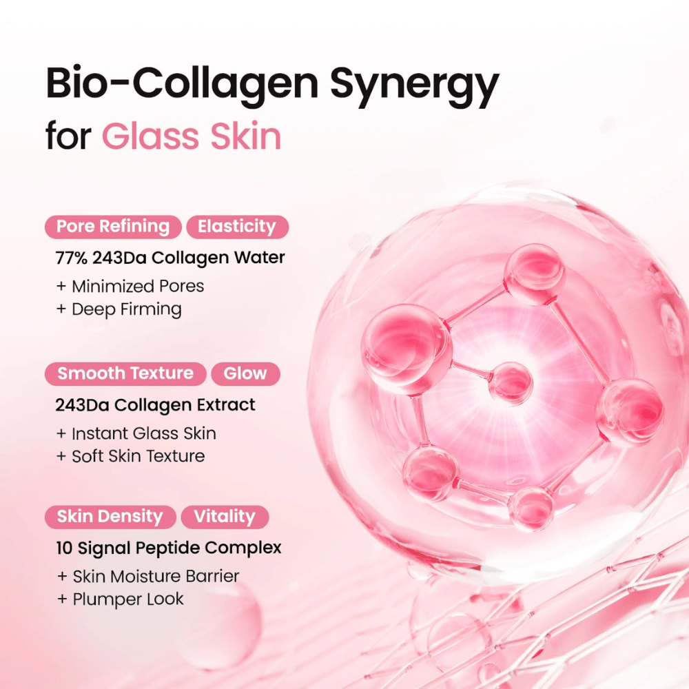Biodance Collagen Peptide Jelly Serum Mist med 77 % kollagenvann, kollagenekstrakt og peptidkompleks for glød, spenst og fuktighet.