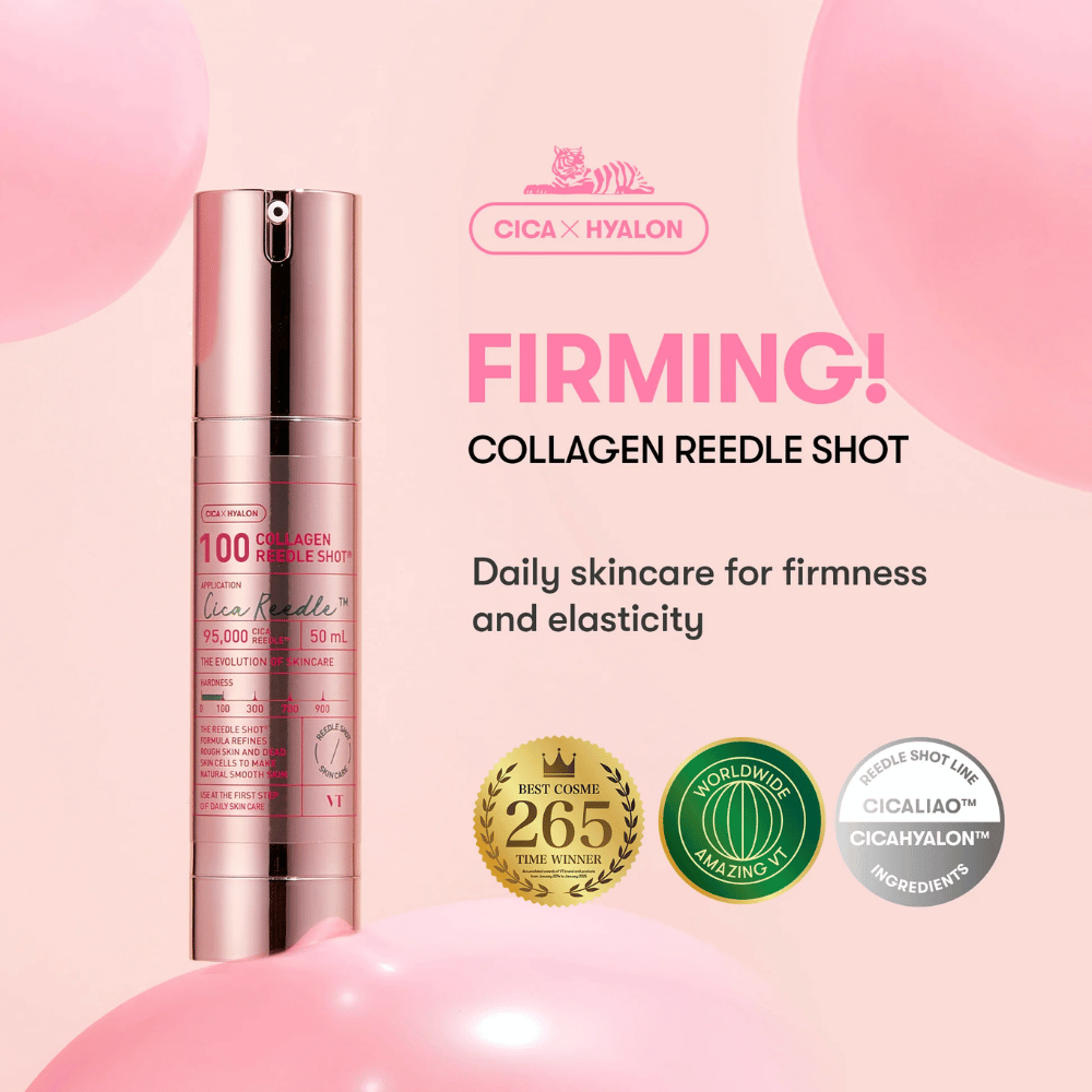 VT Collagen Reedle Shot 100 – prisbelønt Cica x Hyalon-serum for spenst, fukt og anti-age-effekt.