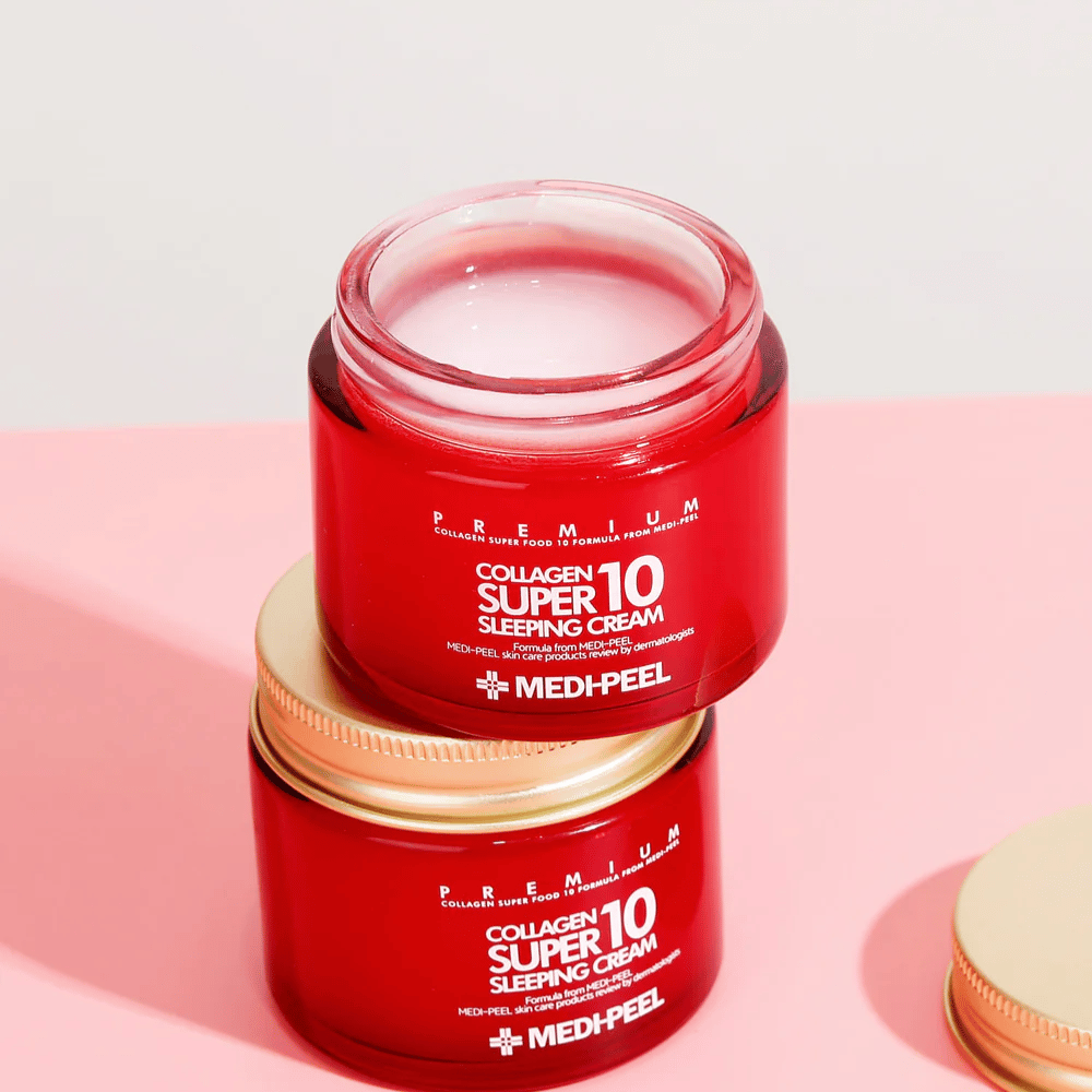 MEDI-PEEL Collagen Super 10 Sleeping Cream i premiumemballasje – intensivt fuktighetsgivende sleeping cream med kollagen for fastere og glattere hud.