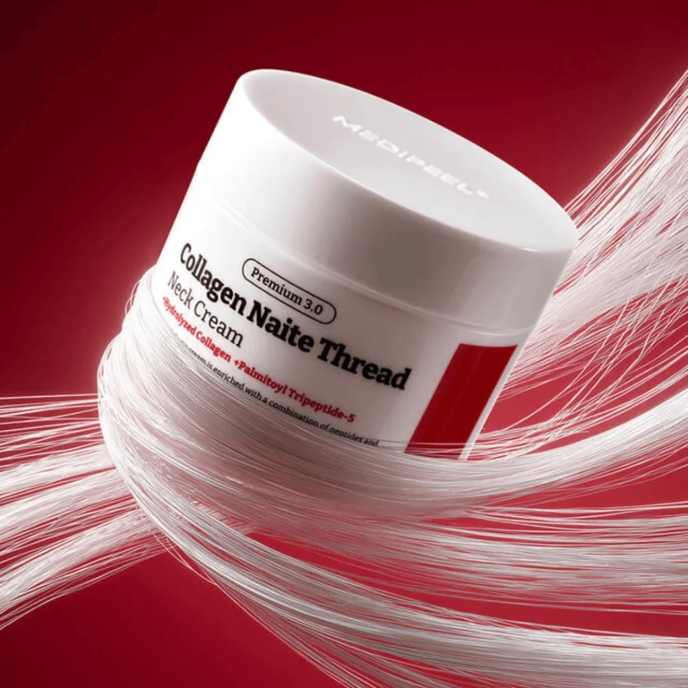 MEDIPEEL Collagen Naite Thread Neck Cream Premium 3.0 – oppstrammende halskrem med hydrolysert kollagen og peptider som forbedrer hudens elastisitet og reduserer synlige linjer på hals og dekolletage.