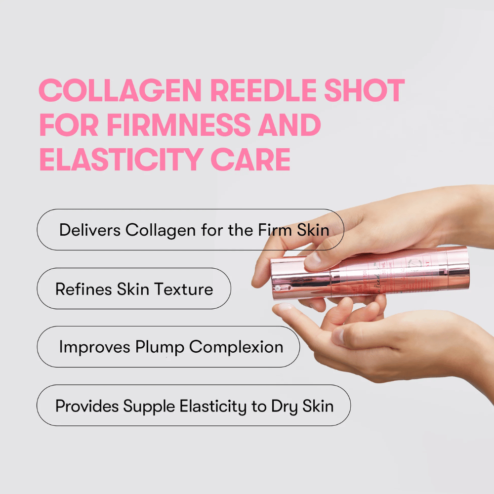Person holder VT Collagen Reedle Shot 100. Serumet styrker hudens fasthet, forbedrer tekstur og gir fyldig elastisitet.