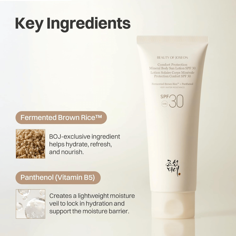 Beauty of Joseon Comfort Protection Mineral Body Sun Lotion SPF30 med fermentert brun ris og panthenol