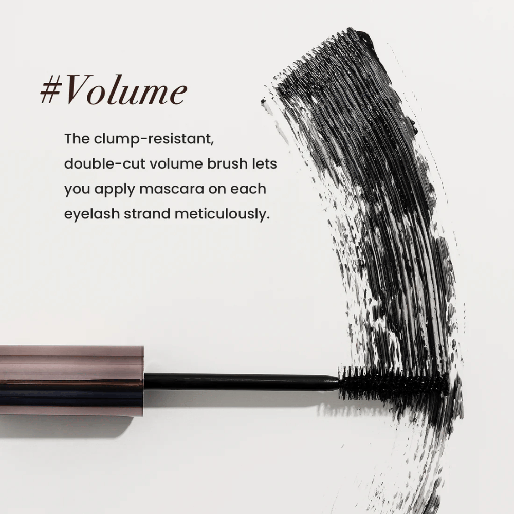 Heimish Dailism Smudge Stop Mascara Volume med volumebørste som separerer vippene og bygger fyldig volum uten klumper.