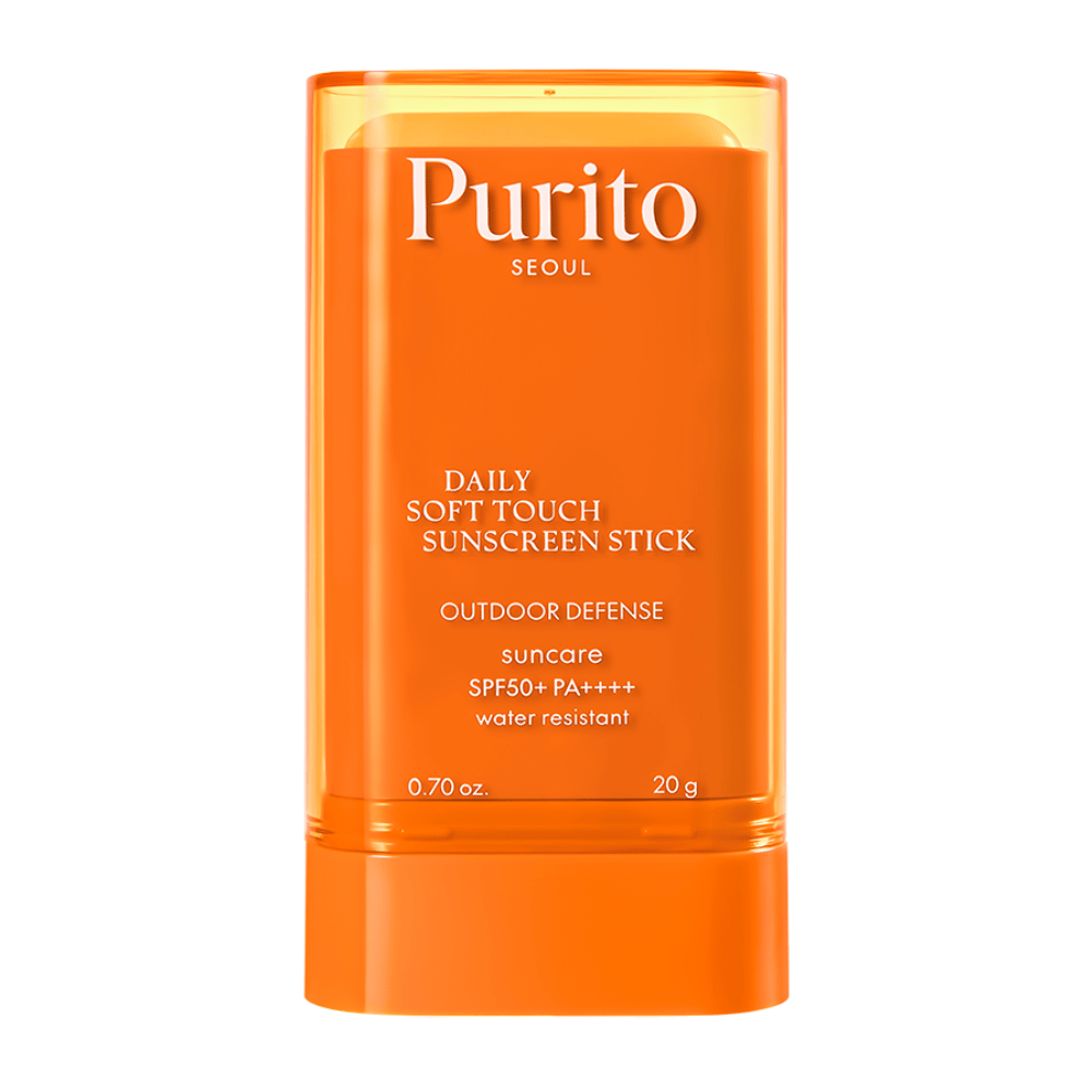 Purito Daily Soft Touch Sunscreen Stick – solbeskyttelse i en praktisk stiftform med SPF50+ PA++++. Vannresistent, silkemyk finish og perfekt for både ansikt og kropp. Passer også for sensitiv hud.