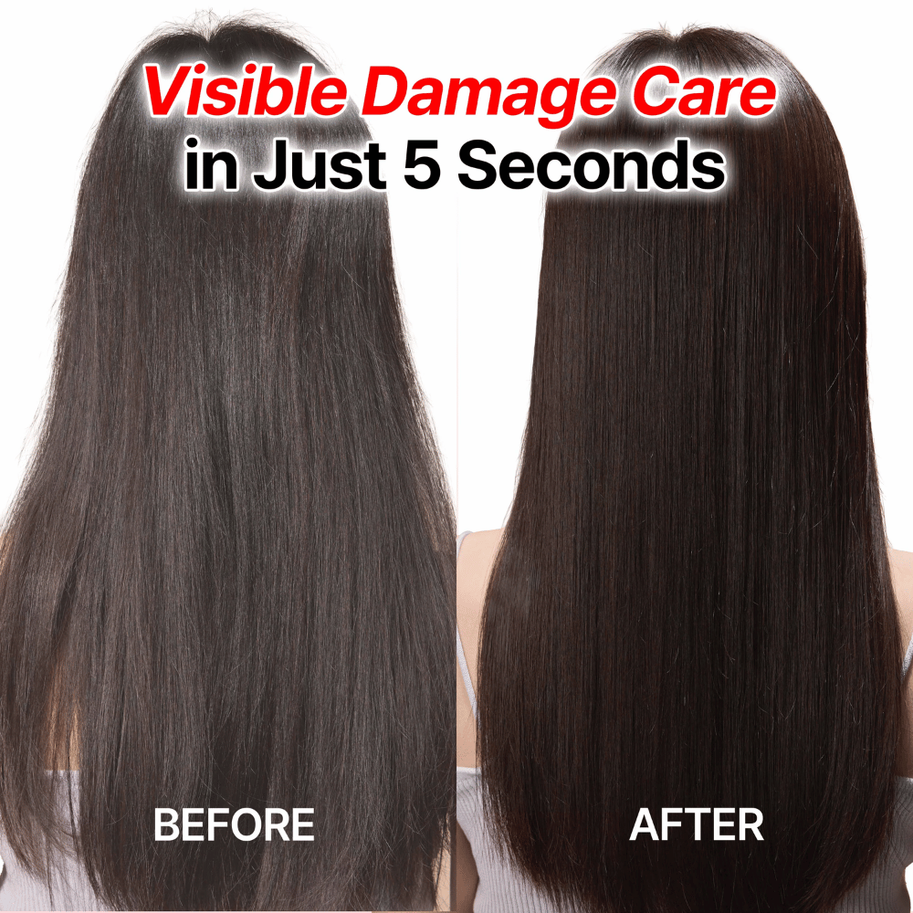 Før- og etterresultater med GROWUS Damage Therapy Shampoo EX for glattere og sunnere hår