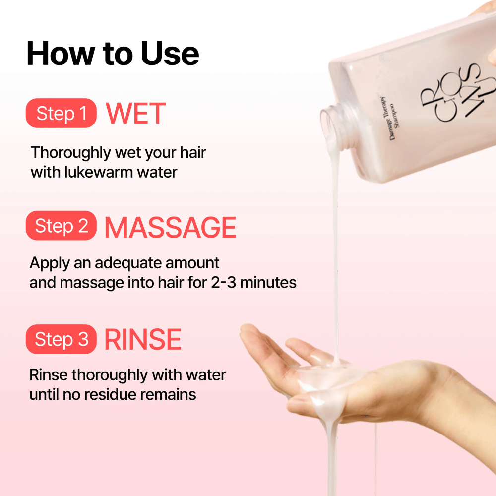 Slik bruker du GROWUS Damage Therapy Shampoo EX for å rense og reparere skadet hår
