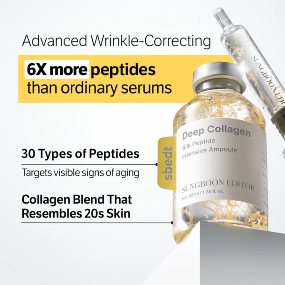 SUNGBOON EDITOR Deep Collagen Silk Peptide Intensive Ampoule – avansert serum med kollagen og peptider som hjelper til med å forbedre hudens fasthet og redusere synlige aldringstegn.