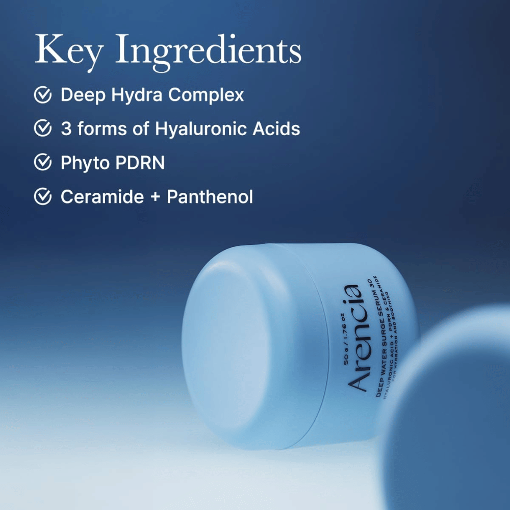 Arencia Deep Water Surge Serum 30 – nøkkelingredienser med hyaluronsyre, Phyto PDRN, ceramider og panthenol