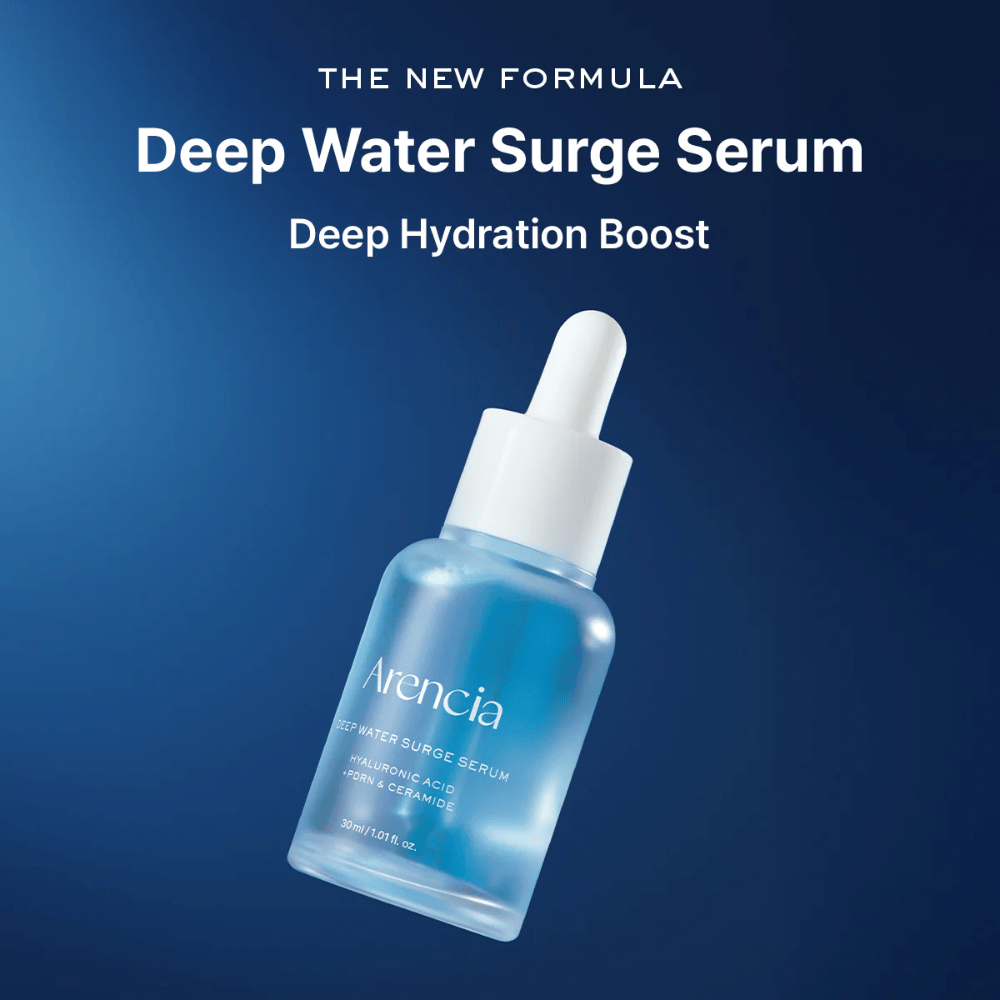 Arencia Deep Water Surge Serum – koreansk fuktserum med hyaluronsyre, PDRN og ceramider som gir dyp fuktighet, beroliger huden og styrker hudens barriere.
