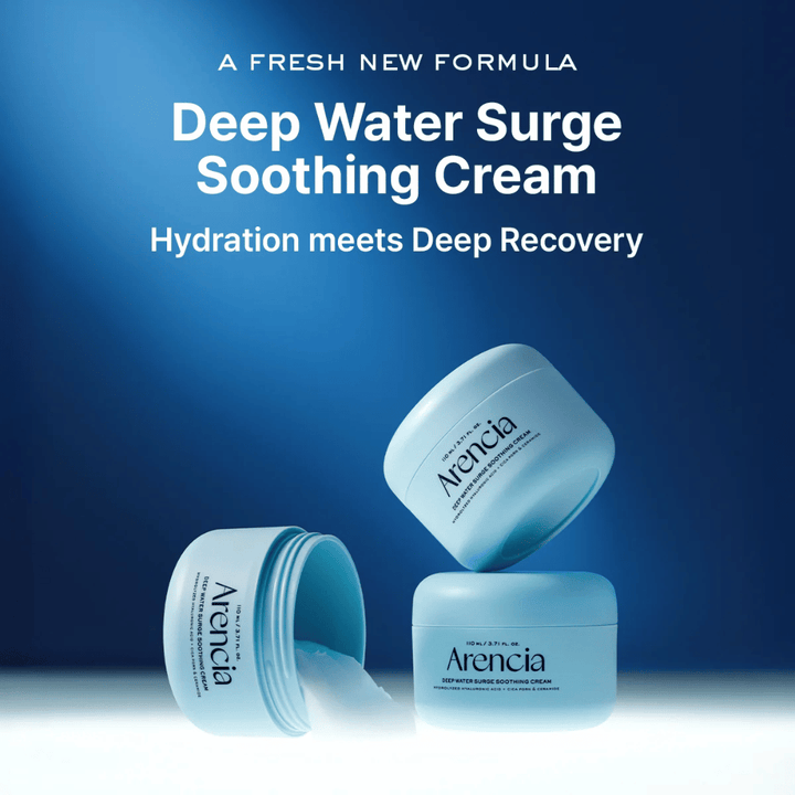 Arencia Deep Water Surge Soothing Cream – ny beroligende og fuktighetsgivende ansiktskrem som kombinerer intens hydrering med hudreparerende pleie.