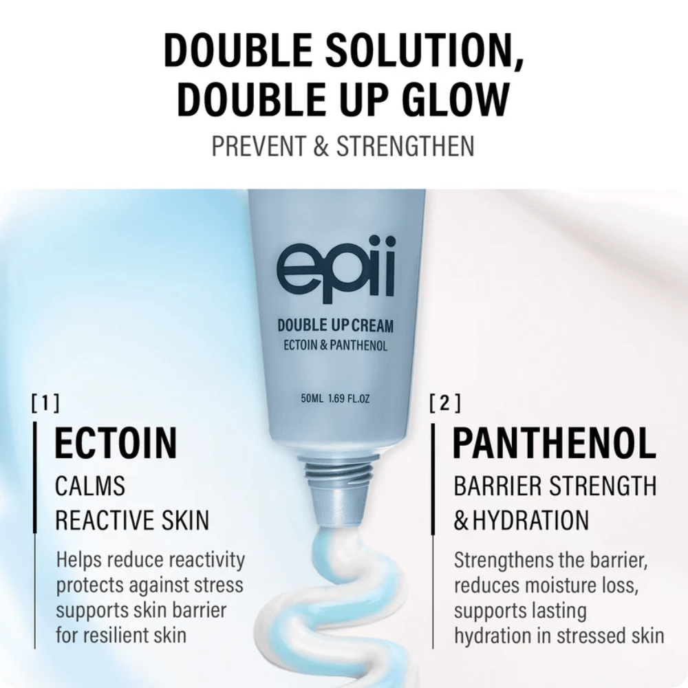 EPII Double Up Cream med ectoin og pantenol – fuktighetsgivende ansiktskrem som beroliger huden, styrker hudbarrieren og gir langvarig fuktighet.