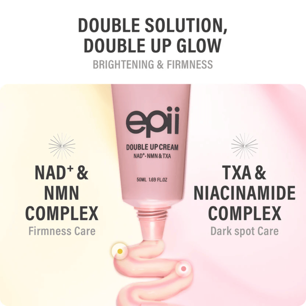 EPII Double Up Cream NAD+, NMN & TXA – ansiktskrem med niacinamid og traneksamsyre for jevn hudtone, fasthet og fuktighet.