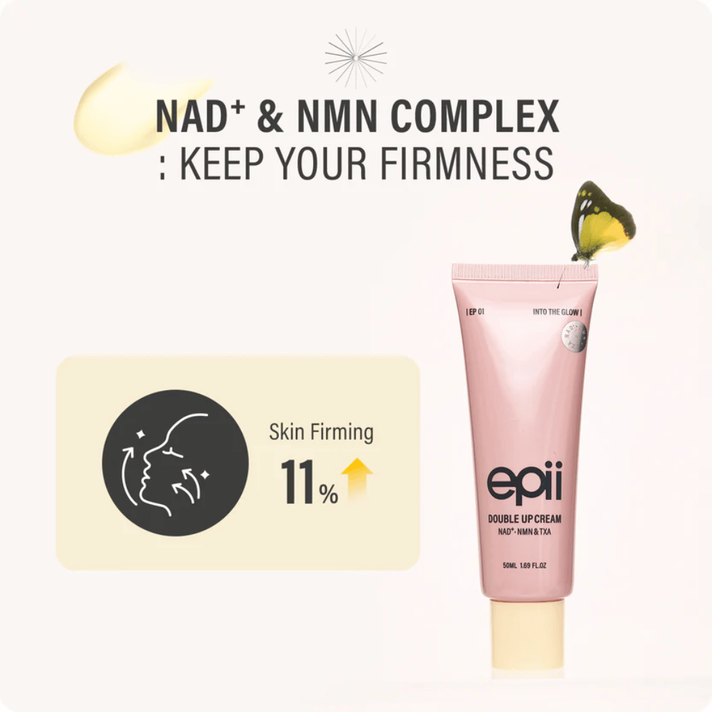 EPII Double Up Cream med NAD+ og NMN som bidrar til fastere hud, forbedret elastisitet og en ungdommelig glød.