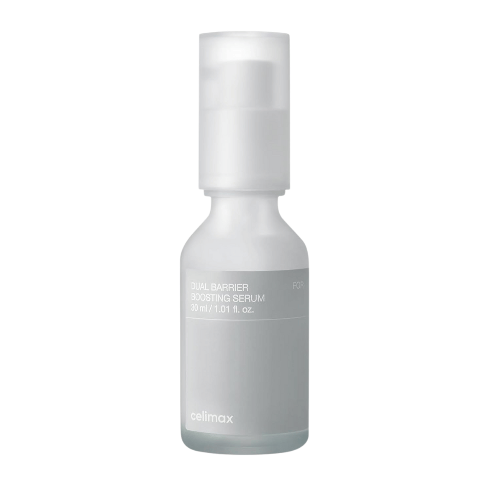Celimax Dual Barrier Boosting Serum produktbilde på hvit bakgrunn, koreansk serum for sensitiv og tørr hud.