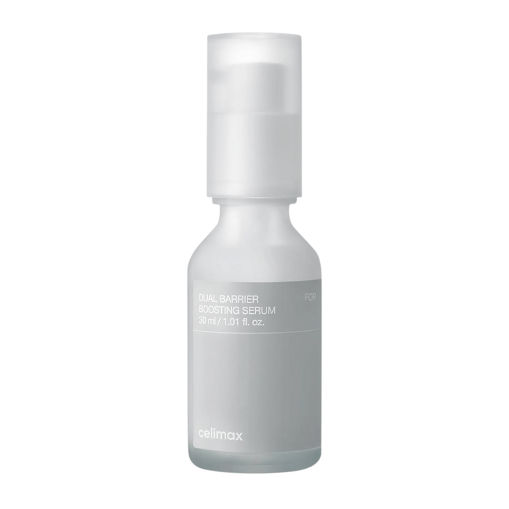 Celimax Dual Barrier Boosting Serum produktbilde på hvit bakgrunn, koreansk serum for sensitiv og tørr hud.