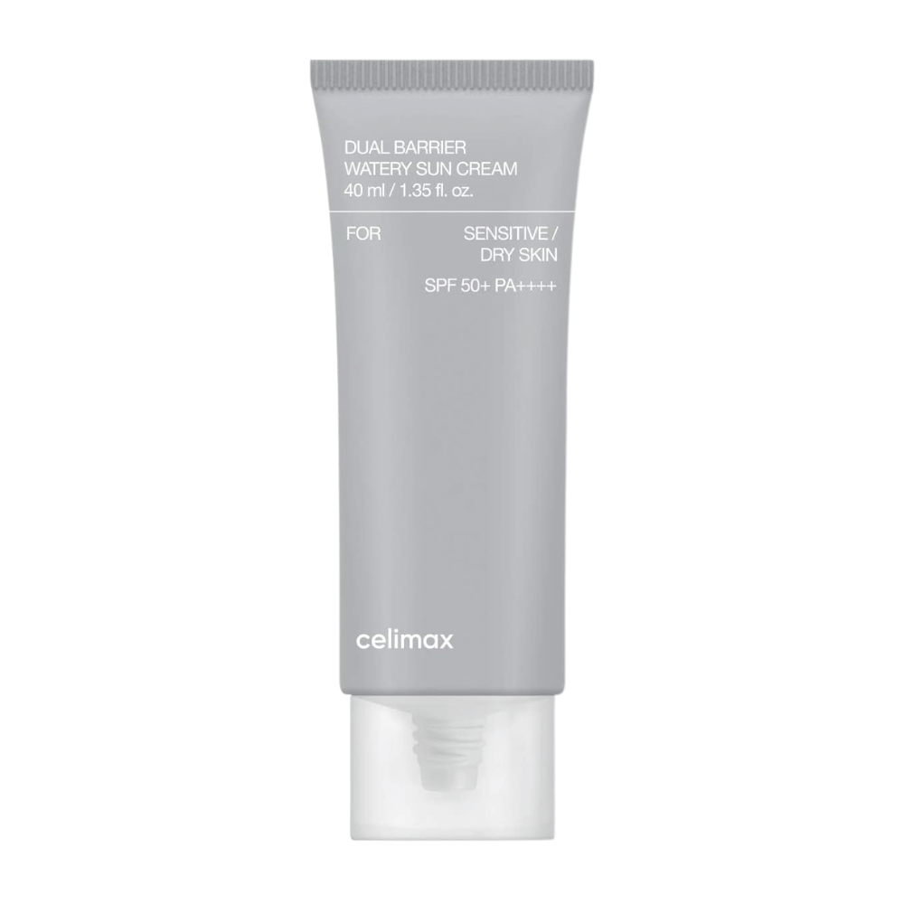 Celimax Dual Barrier Watery Sun Cream SPF50+ PA++++ 40 ml – fuktgivende mineralbasert solbeskyttelse for tørr og sensitiv hud med ceramider og Aquatide.