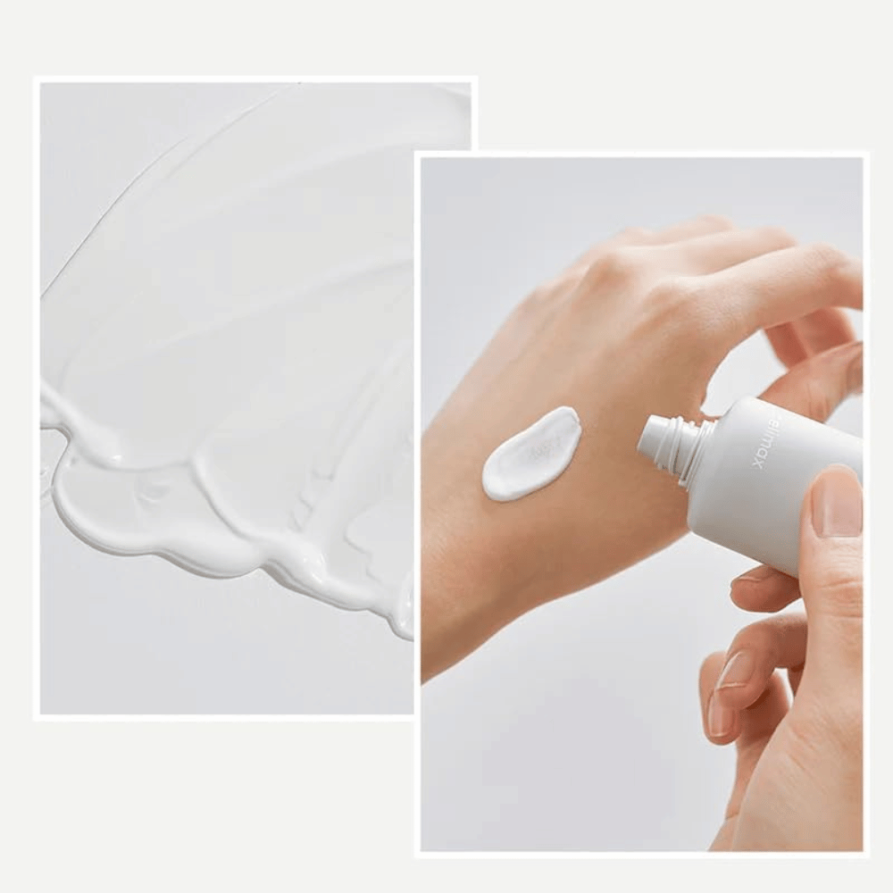 Celimax Dual Barrier Watery Sun Cream SPF50+ PA++++ med lett, fuktgivende konsistens som absorberes raskt uten hvit hinne eller kliss.
