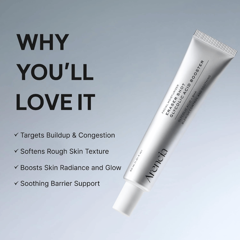 Arencia Eraser Shot Glycolic Acid Booster – eksfolierende booster som jevner ut hudtekstur og gir glød