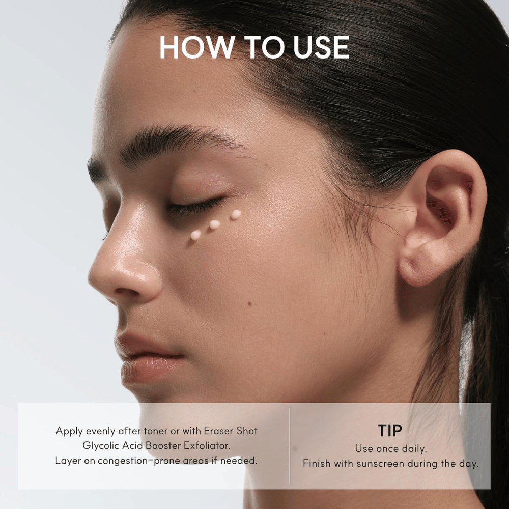 Arencia Eraser Shot Glycolic Acid Booster – påføring av eksfolierende ansiktskrem med glykolsyre