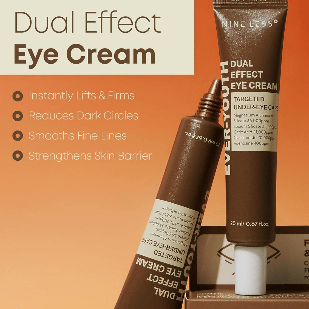 NINE LESS Ever-Youth Dual Effect Eye Cream – oppstrammende Øyekrem for mørke ringer, fine linjer og hudbarriere