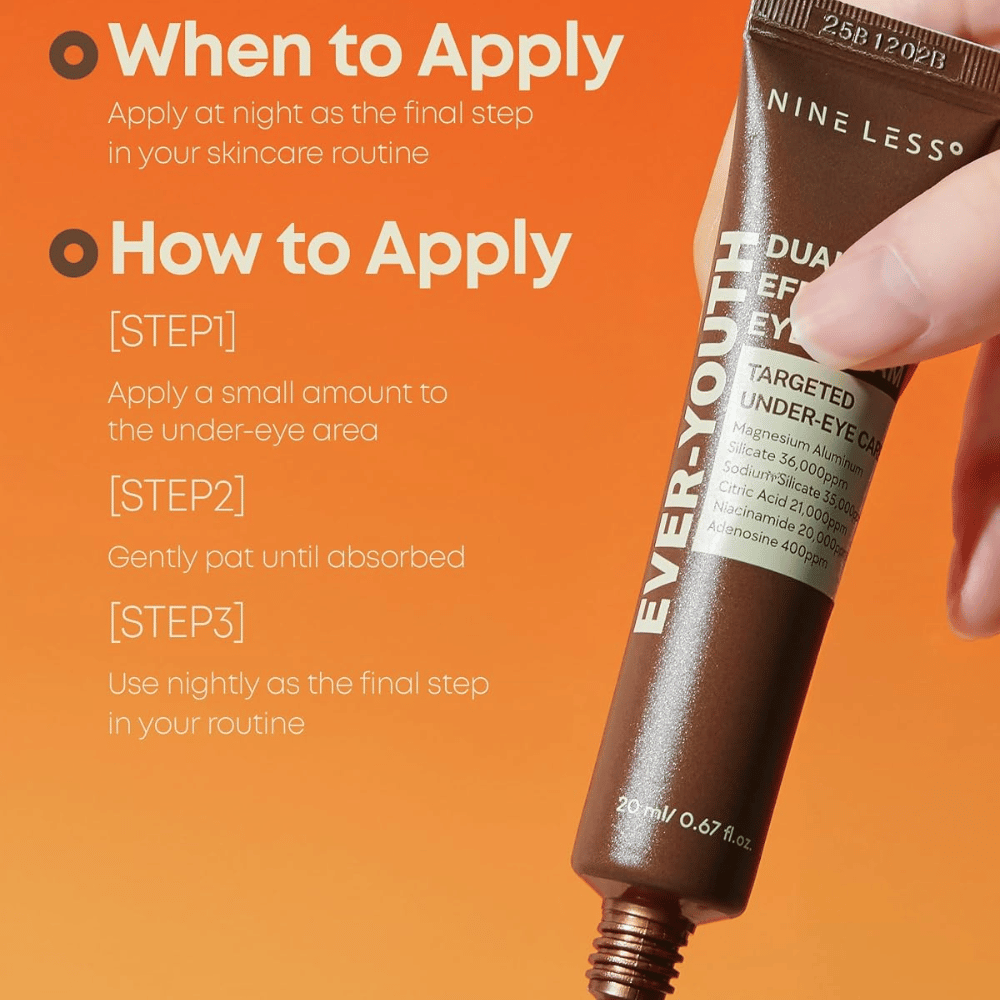 NINE LESS Ever-Youth Dual Effect Eye Cream – påføring av Øyekrem som siste steg i kveldsrutinen