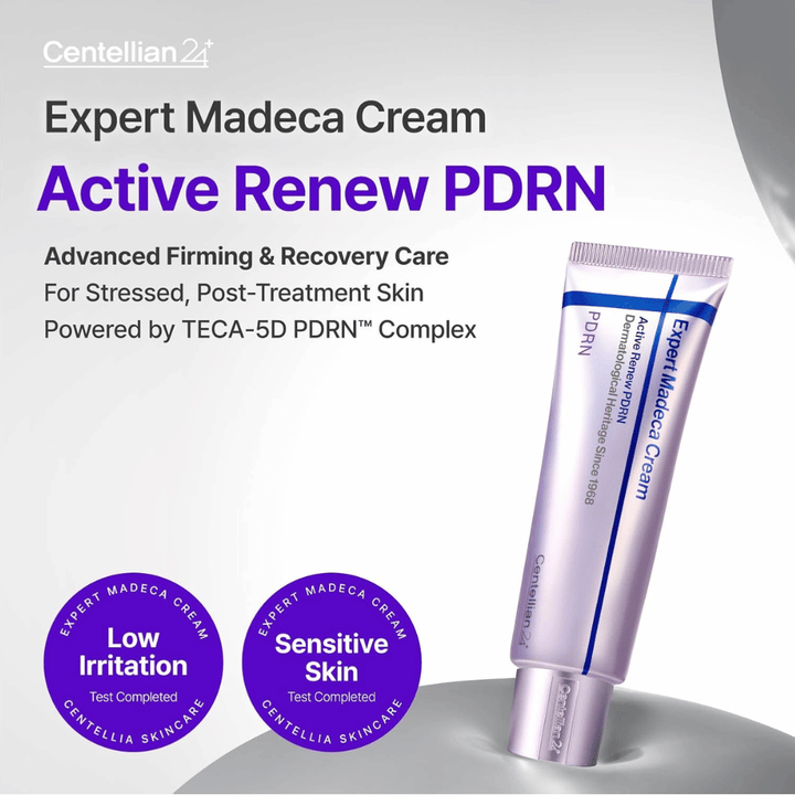 Centellian24 Expert Madeca Cream Active Renew PDRN produktbilde i tube med lav irritasjon og tilpasset sensitiv hud med reparerende egenskaper