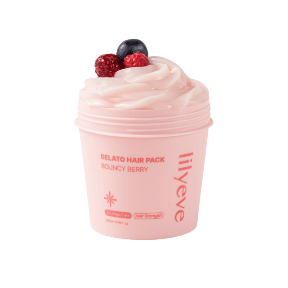 LILYEVE Gelato Hair Pack Bouncy Berry 200 ml – rosa proteinmaske for skadet hår med fokus på styrke og mykhet.