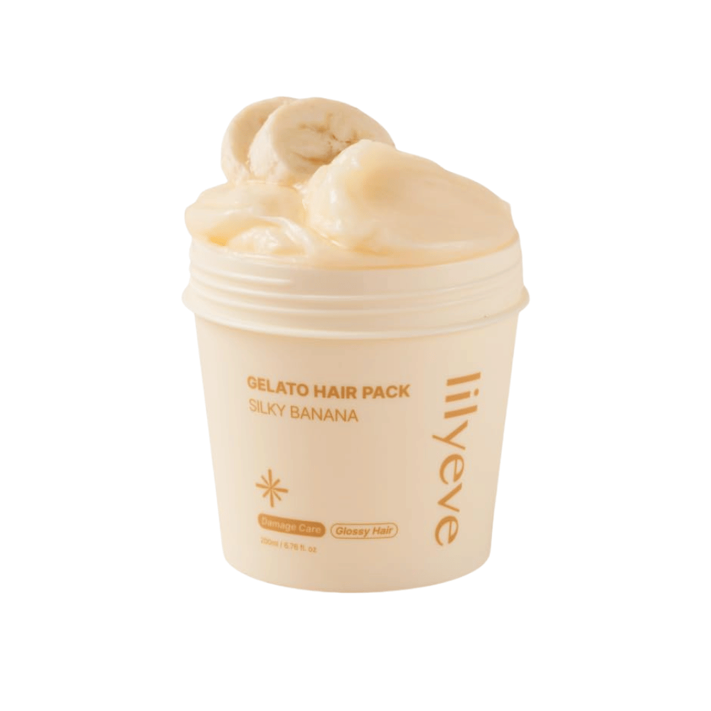 LILYEVE Gelato Hair Pack Silky Banana 200 ml – kremet hårmaske for skadet hår med fokus på mykhet og glans.