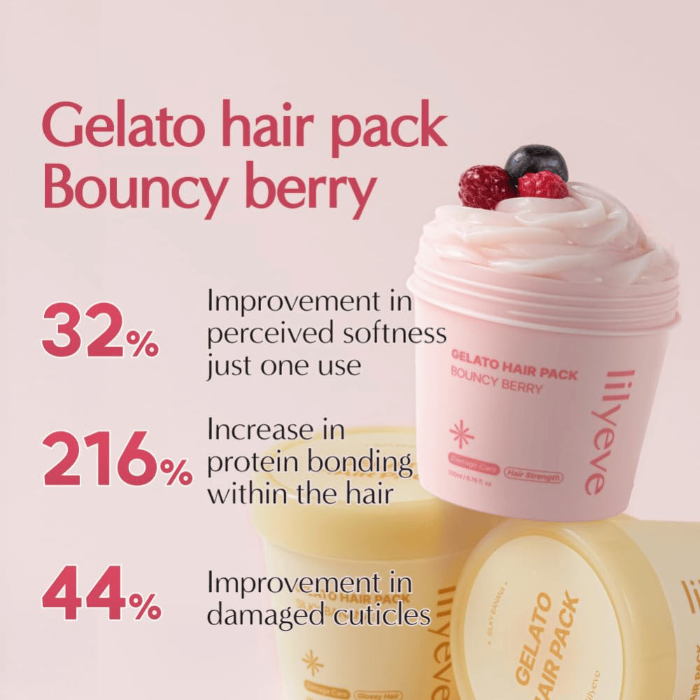 LILYEVE Gelato Hair Pack Bouncy Berry – styrkende proteinmaske for mykere hår og pleie av skadede hårstrå.