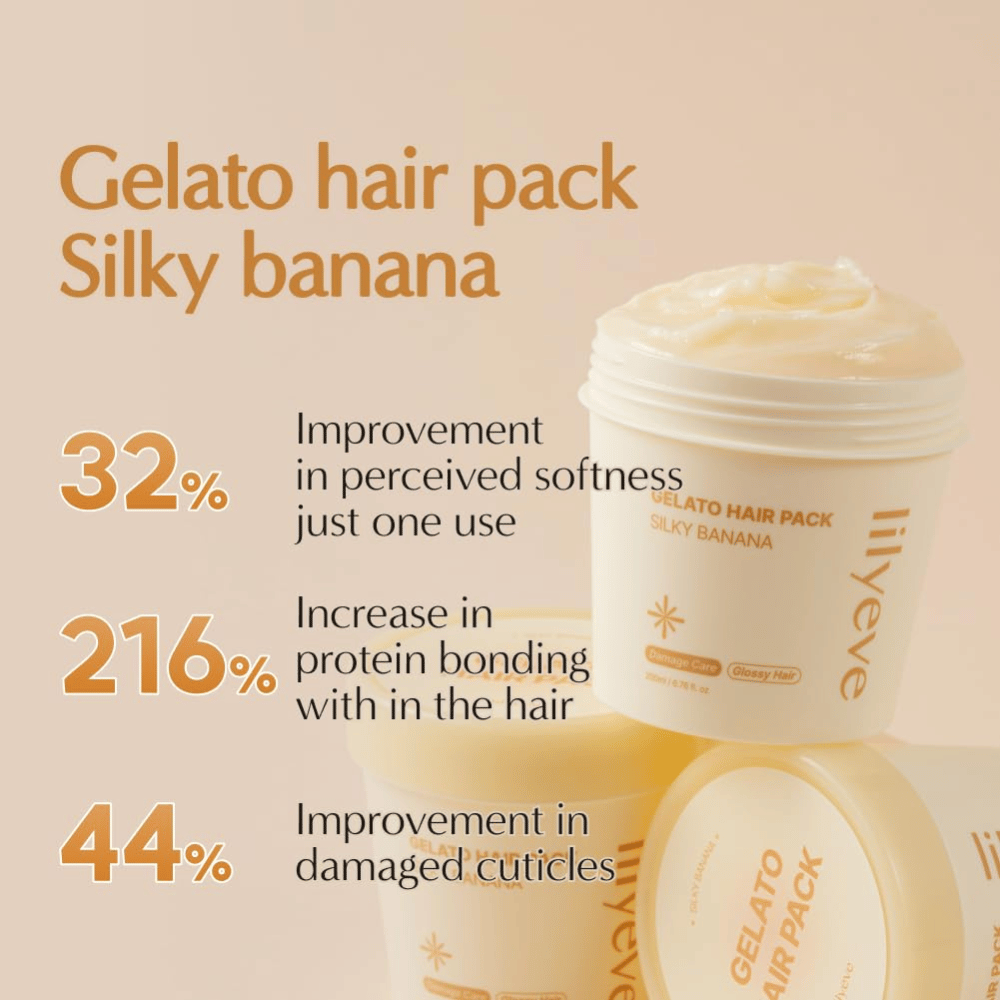 LILYEVE Gelato Hair Pack Silky Banana – proteinrik hårmaske for mykere hår, glans og pleie av skadede hårstrå.