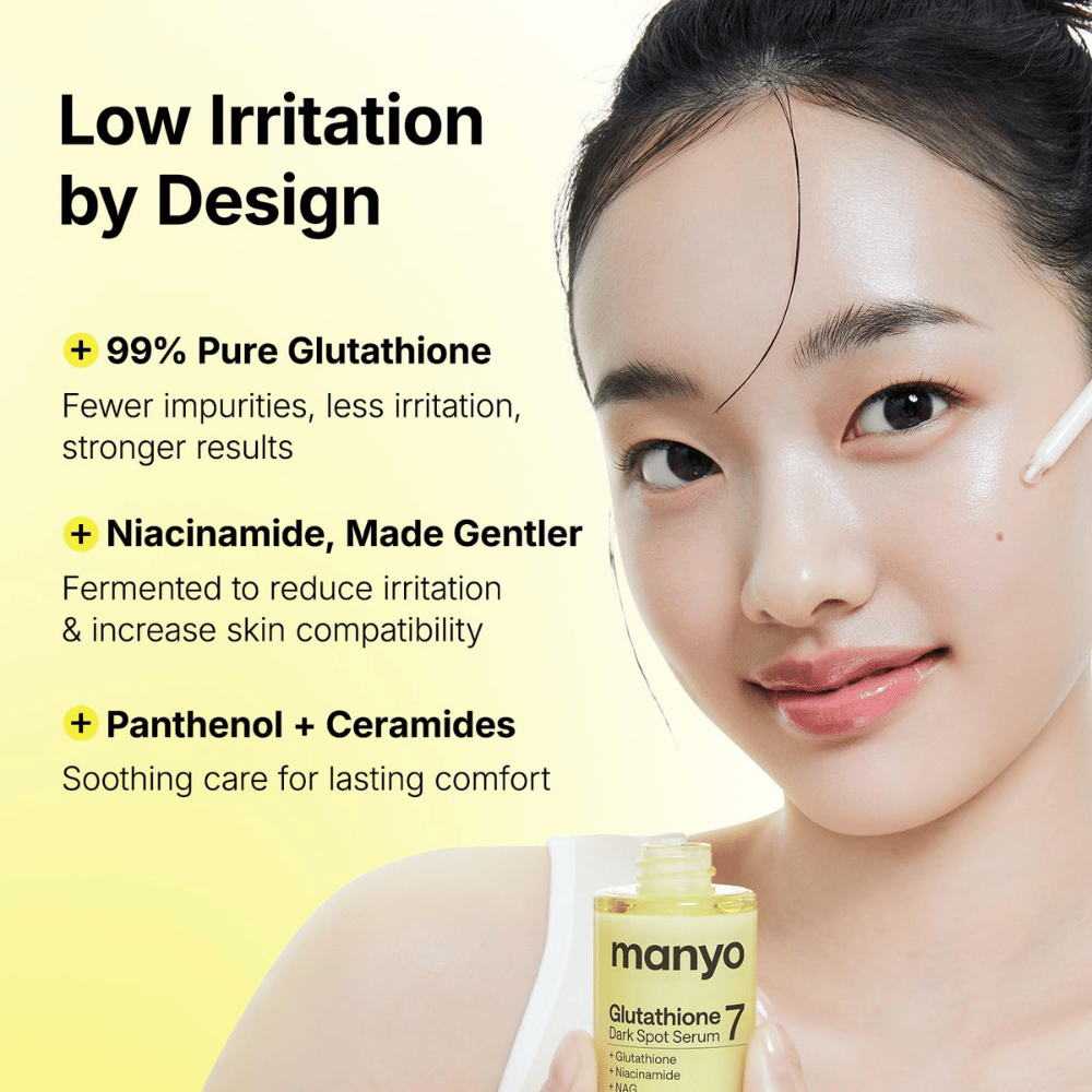 Ma:nyo Glutathione 7 Dark Spot Serum med 99 % glutathione, niacinamide, panthenol og ceramider for skånsom hudpleie