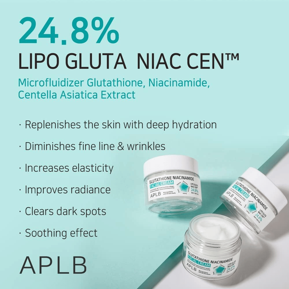 APLB Glutathione Niacinamide Facial Cream 24,8 % Lipo Gluta Niac Cent med dyp fuktighet, anti-age-effekt og forbedret hudtone