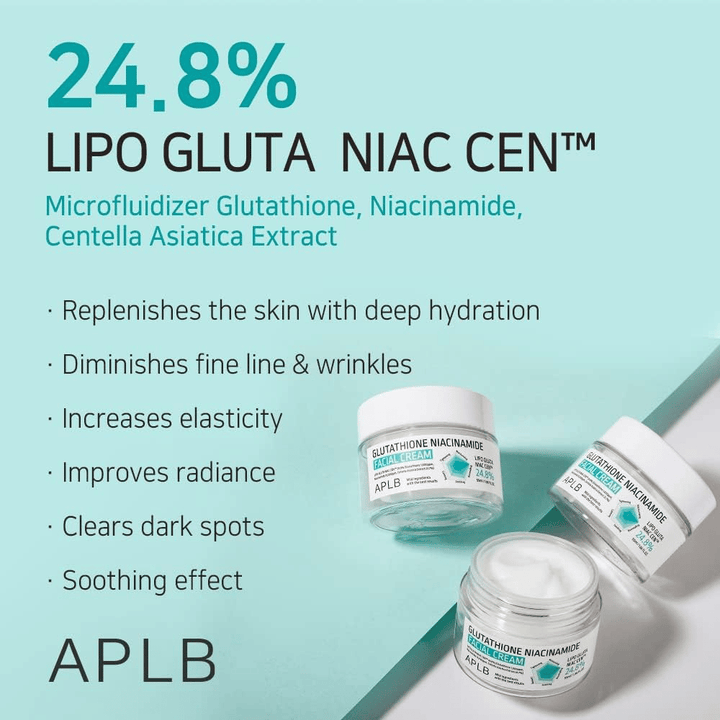 APLB Glutathione Niacinamide Facial Cream 24,8 % Lipo Gluta Niac Cent med dyp fuktighet, anti-age-effekt og forbedret hudtone