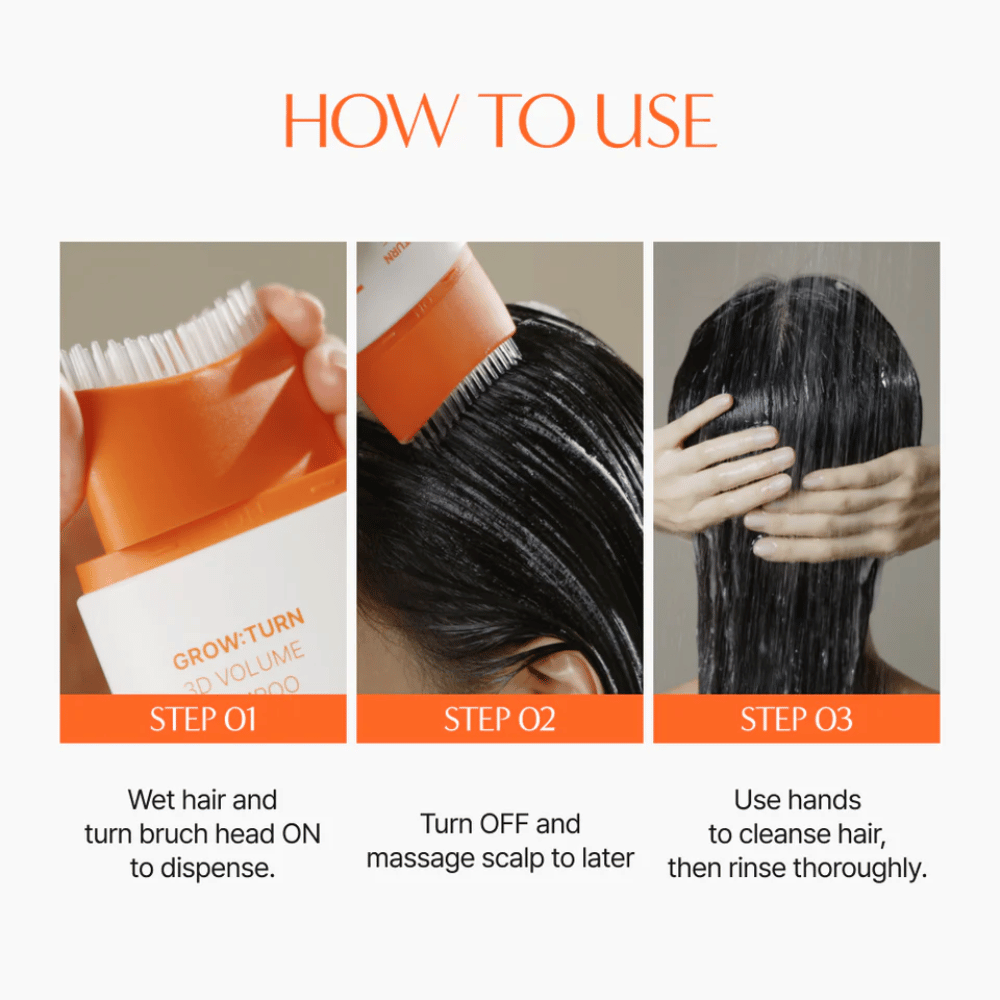 LILYEVE Grow:Turn Exosome 3D Volume Brush Shampoo med innebygd massasjebørste for hodebunnspleie