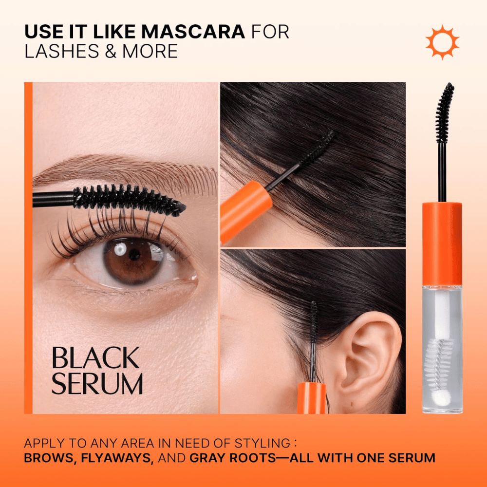 LILYEVE Grow Turn Exosome Dual Lash Serum – svart serum for dagtid som påføres på øyevipper, øyenbryn og hårfeste.