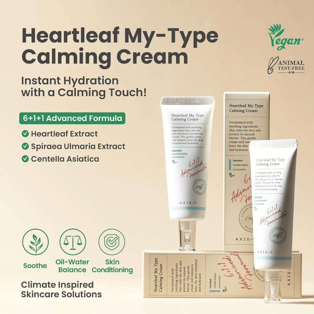 AXIS-Y Heartleaf My Type Calming Cream – fuktgivende og beroligende ansiktskrem for sensitiv hud