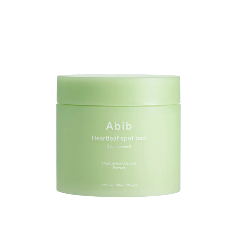 Boks med Abib Heartleaf Spot Pad Calming Touch, beroligende hudpleieputer med Houttuynia Cordata-ekstrakt.
