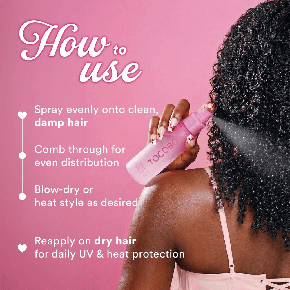 TOCOBO Heat Proof Hair Mist #01 Lowkey Famous – påføring i fuktig hår før føning og varmestyling