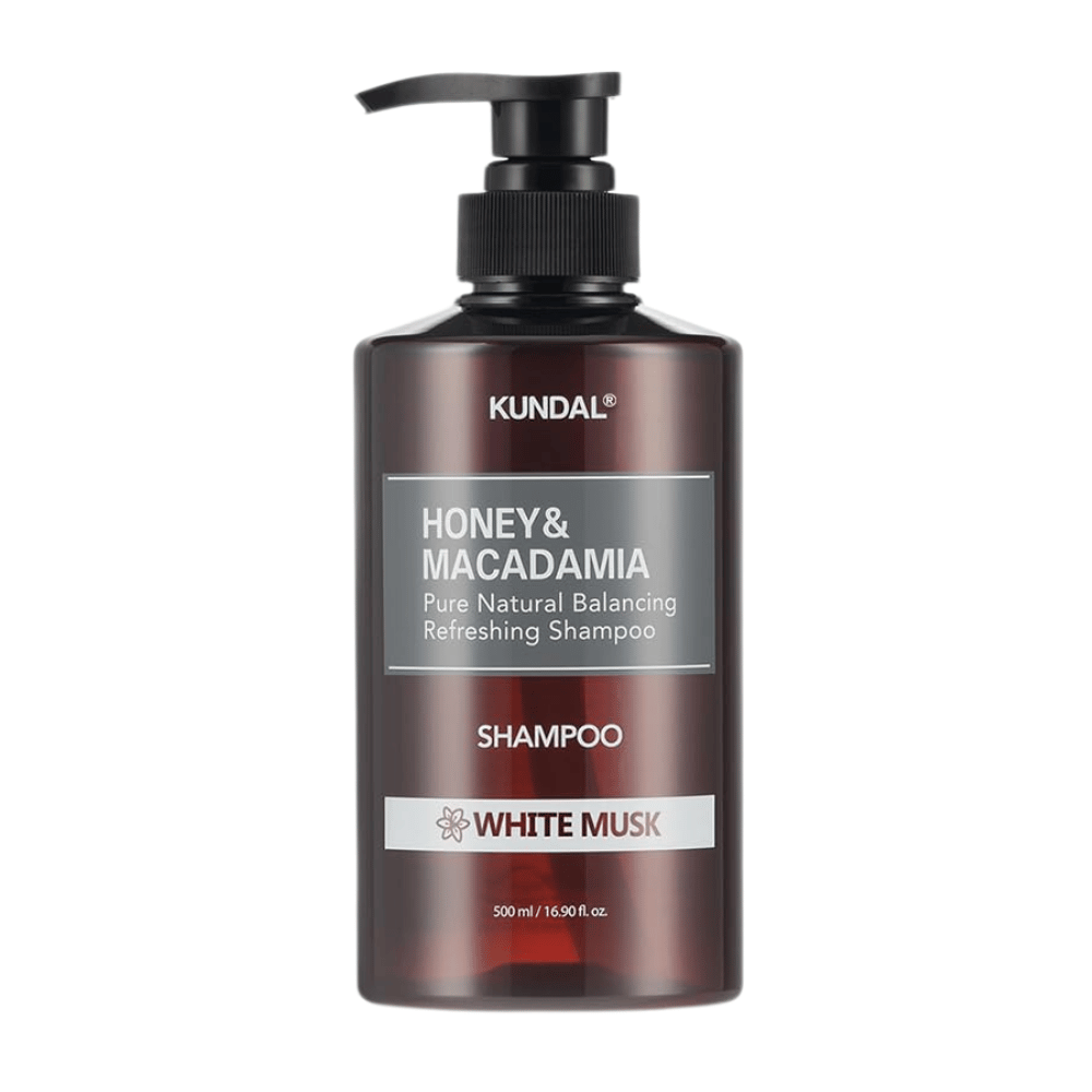 KUNDAL Honey & Macadamia Nature Shampoo White Musk i brun plastflaske med pumpe, 500 ml.