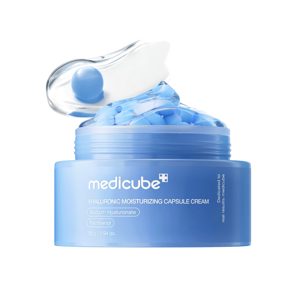 5. Medicube Hyaluronic Moisturizing Capsule Cream 55 g – fuktgivende kapselkrem i blå krukke