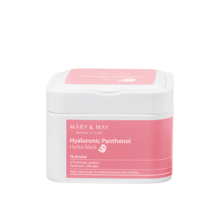 Mary & May Hyaluronic Panthenol Hydra Mask – koreansk ansiktsmaske med hyaluronsyrekompleks og panthenol 1000 ppm for dyp fuktighet
