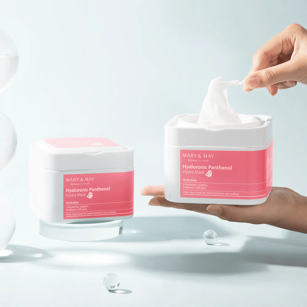 Mary & May Hyaluronic Panthenol Hydra Mask daglig Sheet mask – beroligende og fuktighetsgivende maske som styrker hudbarrieren