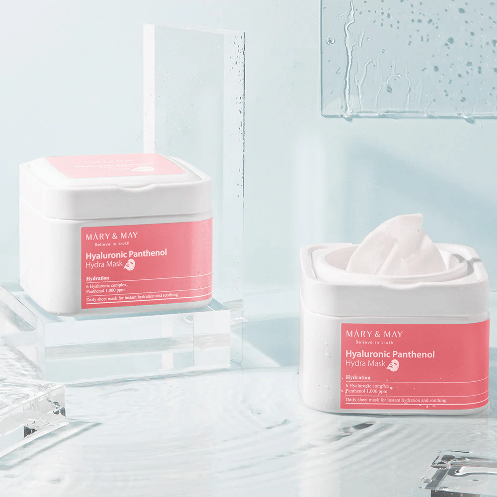 Mary & May Hyaluronic Panthenol Hydra Mask – intensivt fuktighetsgivende ansiktsmaske med hyaluronsyre og panthenol for tørr og sensitiv hud